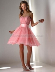 Pink Princess Sweet-Heart Beading Sequins Sash Organza Cocktail Dress