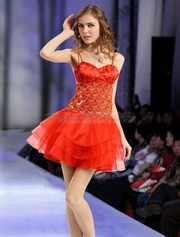 Red Classic Ball Gown Sweet-Heart Beading Paillettes Organza dress