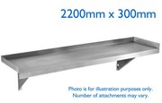 2200mm X 300mm Stainless Steel Wall Mounted Shelf W/ Side Wall