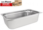 3Pcs S/Steel Container Gn 1/1 Gastronorm Tray Foodgrade 150mm Deep