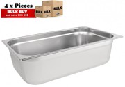 4Pcs S/Steel Container Gn 1/1 Gastronorm Tray Foodgrade 150mm Deep