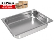 2Pcs S/Steel Container Gn 1/2 Gastronorm Tray Foodgrade 65mm Deep