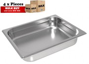 4Pcs S/Steel Container Gn 1/2 Gastronorm Tray Foodgrade 65mm Deep