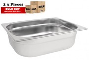 2Pcs S/Steel Container Gn 1/2 Gastronorm Tray Foodgrade 100mm Deep