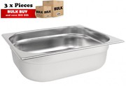 3Pcs S/Steel Container Gn 1/2 Gastronorm Tray Foodgrade 100mm Deep
