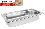 3Pcs S/Steel Container Gn 1/3 Gastronorm Tray Foodgrade 65mm Deep