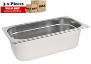 3Pcs S/Steel Container Gn 1/3 Gastronorm Tray Foodgrade 100mm Deep
