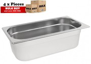 4Pcs S/Steel Container Gn 1/3 Gastronorm Tray Foodgrade 100mm Deep