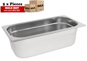 5Pcs S/Steel Container Gn 1/3 Gastronorm Tray Foodgrade 100mm Deep