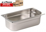 4PCS S/STEEL CONTAINER GN 1/3 GASTRONORM TRAY FOODGRADE 150mm DEEP E0