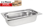 2Pcs S/Steel Container Gn 1/4 Gastronorm Tray Foodgrade 65mm Deep