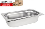 3Pcs S/Steel Container Gn 1/4 Gastronorm Tray Foodgrade 65mm Deep