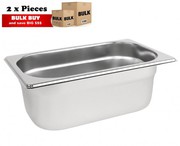 2Pcs S/Steel Container Gn 1/4 Gastronorm Tray Foodgrade 100mm Deep