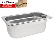 3Pcs S/Steel Container Gn 1/4 Gastronorm Tray Foodgrade 100mm Deep
