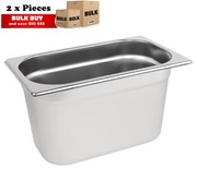 2Pcs S/Steel Container Gn 1/4 Gastronorm Tray Foodgrade 150mm Deep