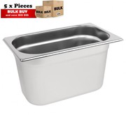 5Pcs S/Steel Container Gn 1/4 Gastronorm Tray Foodgrade 150mm Deep