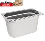 6Pcs S/Steel Container Gn 1/4 Gastronorm Tray Foodgrade 150mm Deep