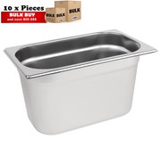 10Pcs S/Steel Container Gn 1/4 Gastronorm Tray Foodgrade 150mm Deep