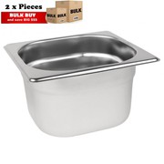 2Pcs S/Steel Container Gn 1/6 Gastronorm Tray Foodgrade 100mm Deep