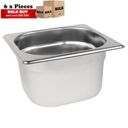 6Pcs S/Steel Container Gn 1/6 Gastronorm Tray Foodgrade 100mm Deep